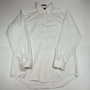Vtg Barrington Men Cream White Dress Shirt Wrinkle Free Oxford Button Up Sz 34